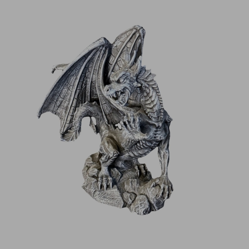 Fierce Dragon Gargoyle Resin Hand Painted 'Stone' Finish Gothic Statue